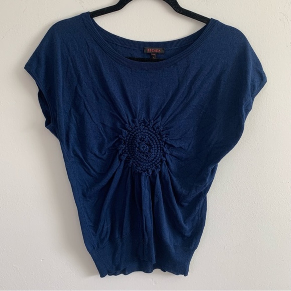 Escada Wide Neck Floral Design Short Sleeve Top Size 36
